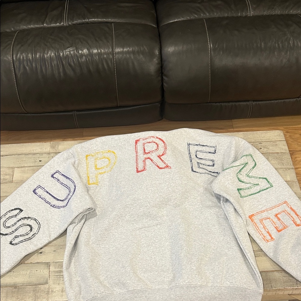 Supreme Gray Hooded Sweatshirt with Colorful Lettering- size XXL